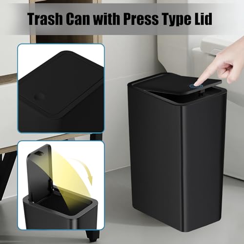 exclusive TIPGO Bathroom Trash Can with Lid, 10 Liter/ 2.6 Gallon Collection