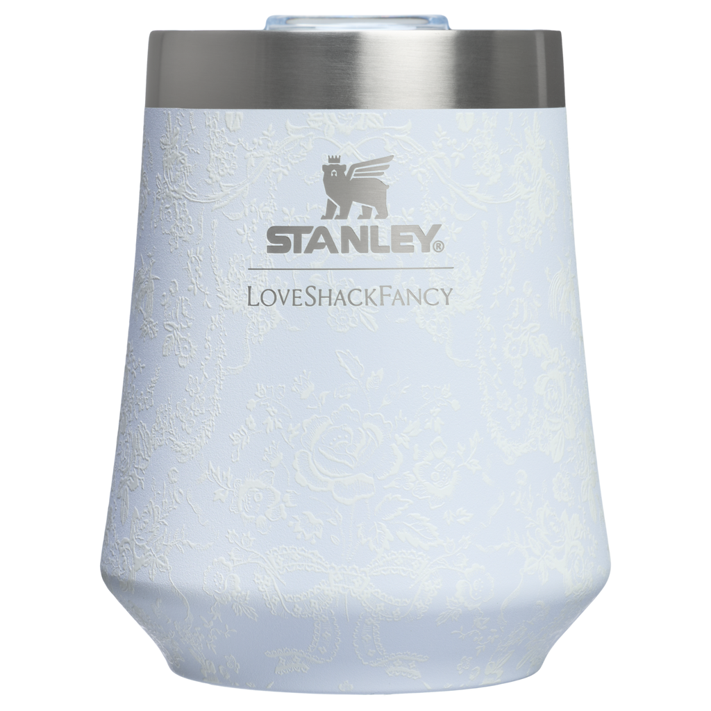 Premium Matte Stanley 1913 x LoveShackFancy Holiday Reserve Wine Tumbler D204X - Shatterproof Flavor-Preserving Cocktail Tumbler with Lid - Baby Bow Pink Peppermint
