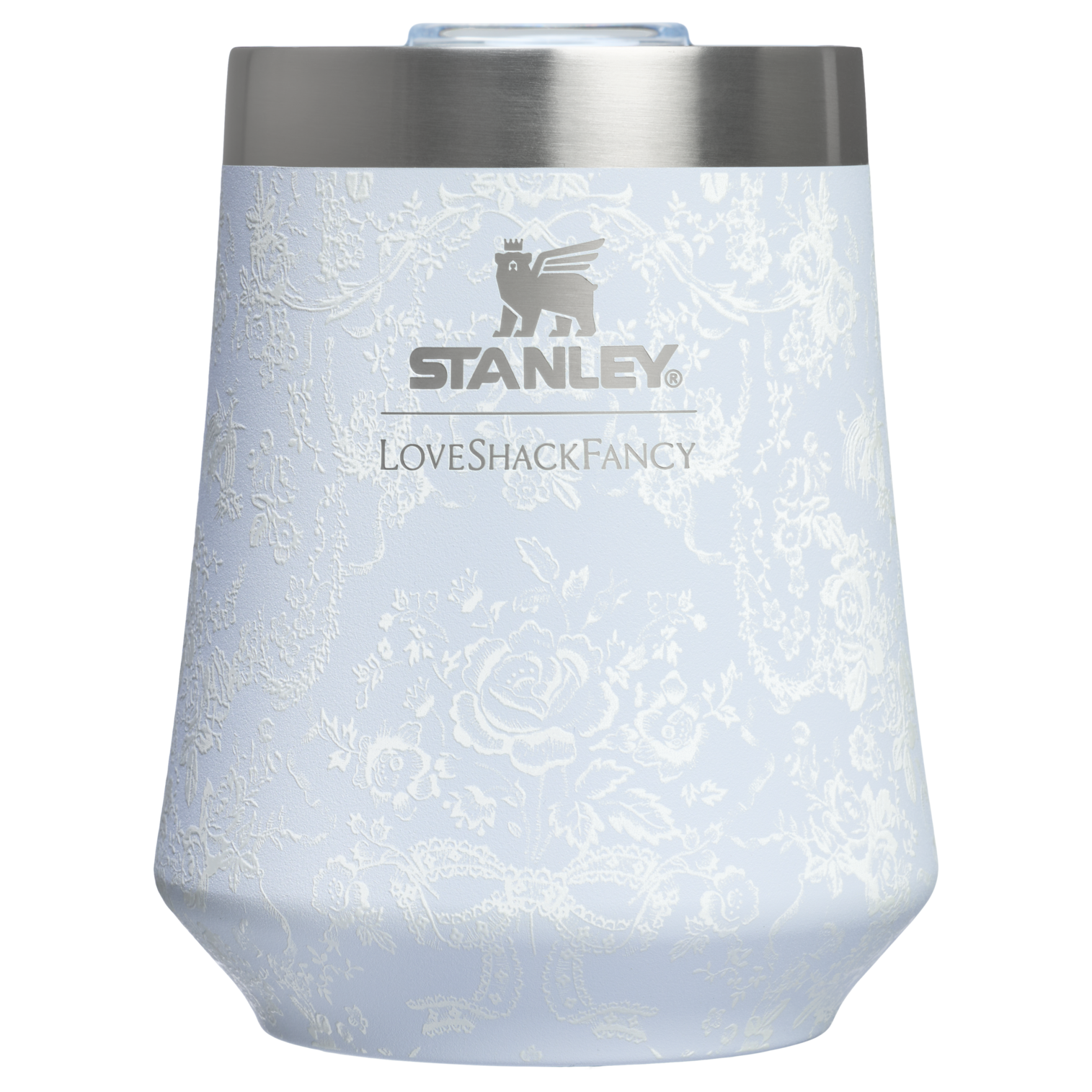 Premium Matte Stanley 1913 x LoveShackFancy Holiday Reserve Wine Tumbler D204X - Shatterproof Flavor-Preserving Cocktail Tumbler with Lid - Toscana Toile Alpine Blue