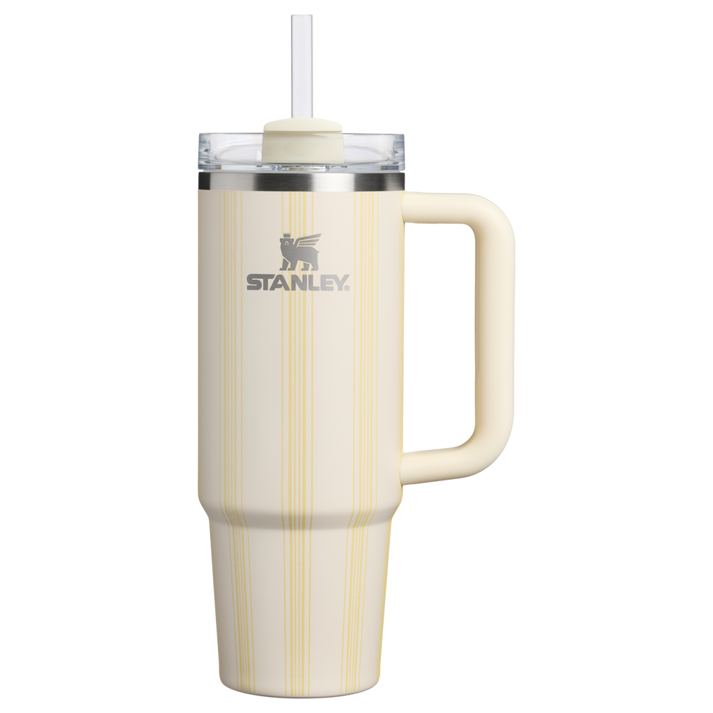 Splash-Resistant FlowState The Quencher H2.0 Flowstate Tumbler D343V - FlowState 3-Position Lid Insulated Travel Mug - Cream Picnic Stripe