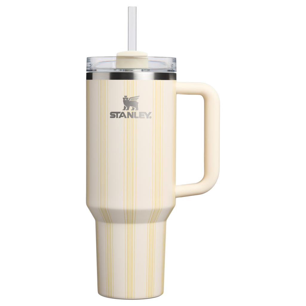 Insulated Travel The Quencher H2.0 Flowstate Tumbler D342C - 40oz Large Capacity Car-Cup Friendly Quencher - Cream Picnic Stripe