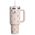Splash-Resistant FlowState The Quencher H2.0 Flowstate Tumbler D362R - 40oz Large Capacity Car-Cup Friendly Quencher - Rose Quartz Bouquets
