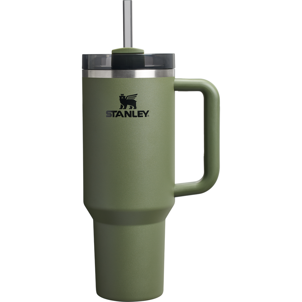 Insulated Travel The Quencher H2.0 Flowstate Tumbler  | Stanley Create D332L - 40oz Large Capacity Car-Cup Friendly Quencher - Dried Pine