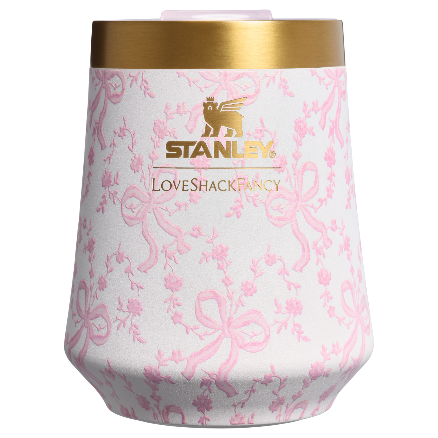 Vacuum Insulated Wine Stanley 1913 x LoveShackFancy Holiday Reserve Wine Tumbler D367F - Premium Insulated Egg-Shaped Wine Glass for Outdoors - Coquette Bow Chantilly