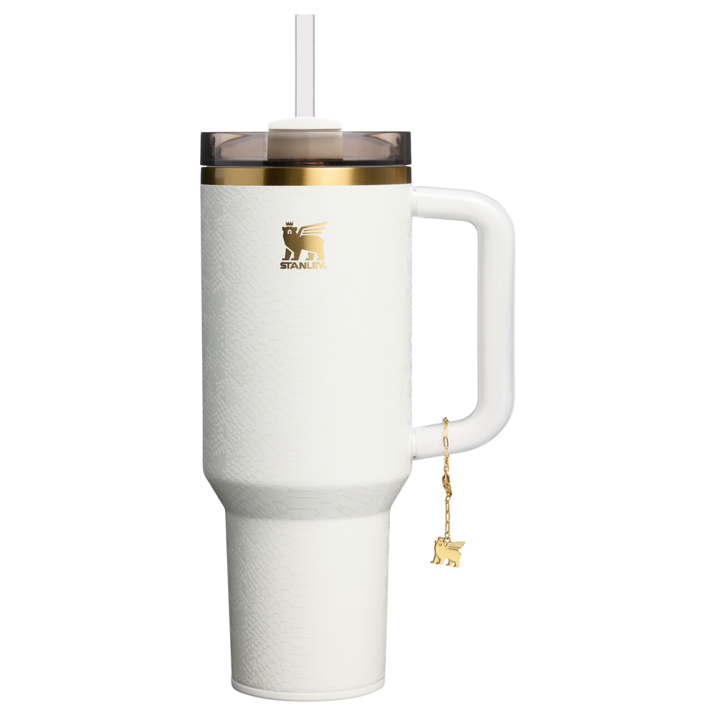 Splash-Resistant FlowState The Quencher Luxe H2.0 Flowstate Tumbler D170A - Double-Wall Vacuum Insulated Travel Tumbler with Straw - Pale Stone Snakeskin